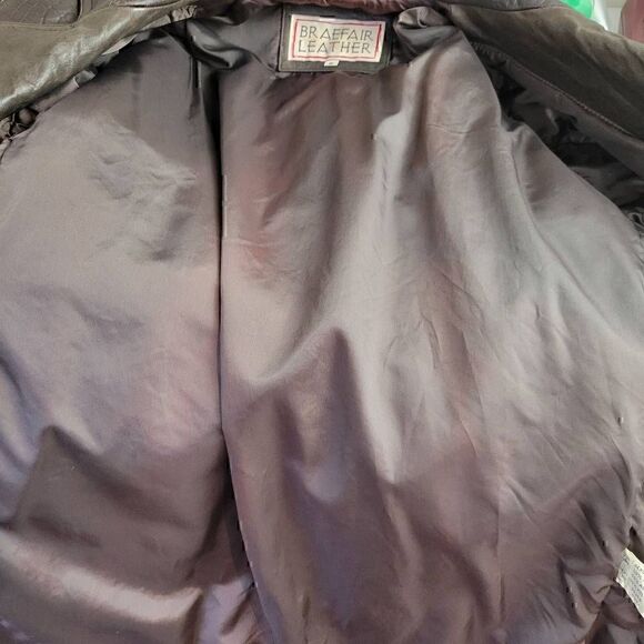 Braefair Vintage 80s Brown Leather Crested Gold Button Double Breasted Coat - Picture 10 of 16